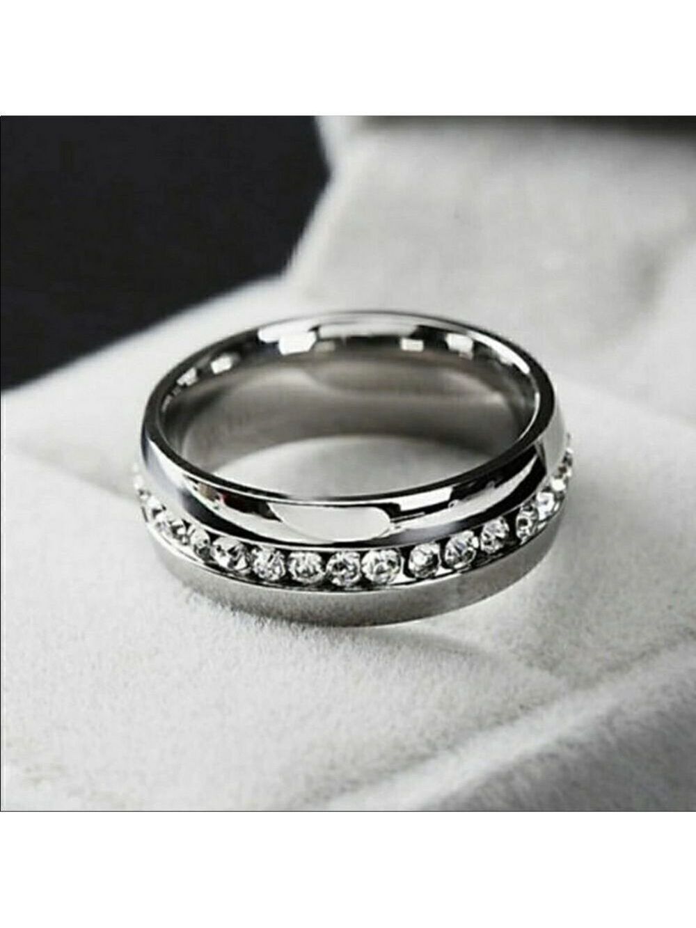 Silver Zircon Bridal Band Ring Engagement Wedding Size 7 - Picture 2 of 7